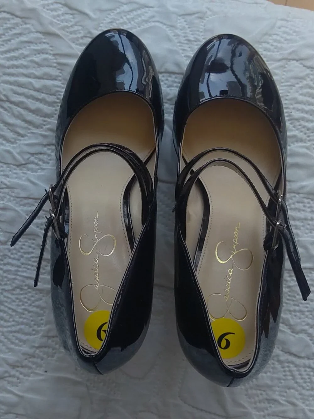 Jessica Simpson black patent leather double strap Mary Jane pumps size 9  $30
